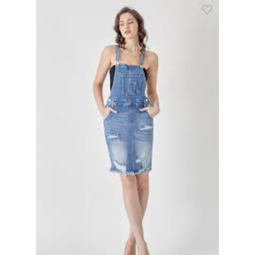 Risen | NWT Skirtall Jumper Overall Dress in Medium blue wash | Large